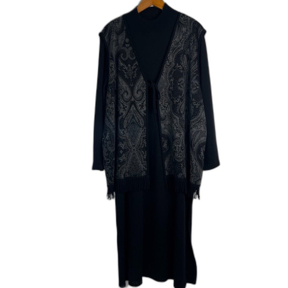 Lennie for Nina Leonard Black Sweater Dress & Shawl Cardigan (Attached) Sz 2X - Picture 1 of 14